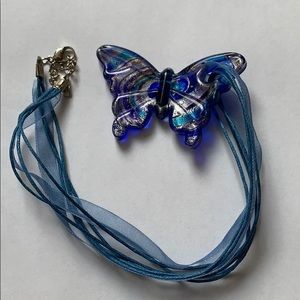 Blue butterfly glass pendant